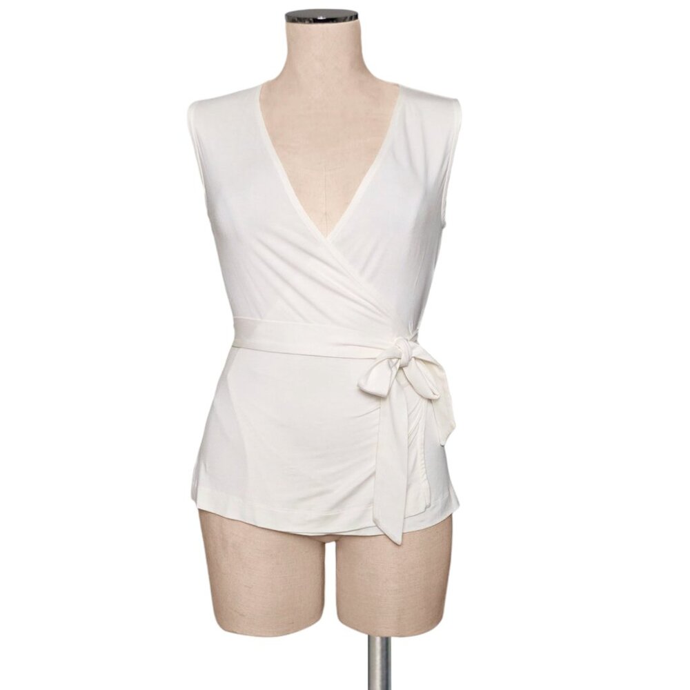 DVF Diane Von Furstenberg White Stretchy Wrap Top Blouse XS